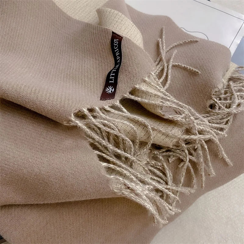 Winter Solid Color Cashmere Like Blanket Women Scarf Designer Thick Warm Pashmina Shawl Wraps With Tassel Poncho Stoles Echarpe
