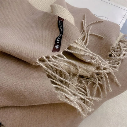 Winter Solid Color Cashmere Like Blanket Women Scarf Designer Thick Warm Pashmina Shawl Wraps With Tassel Poncho Stoles Echarpe