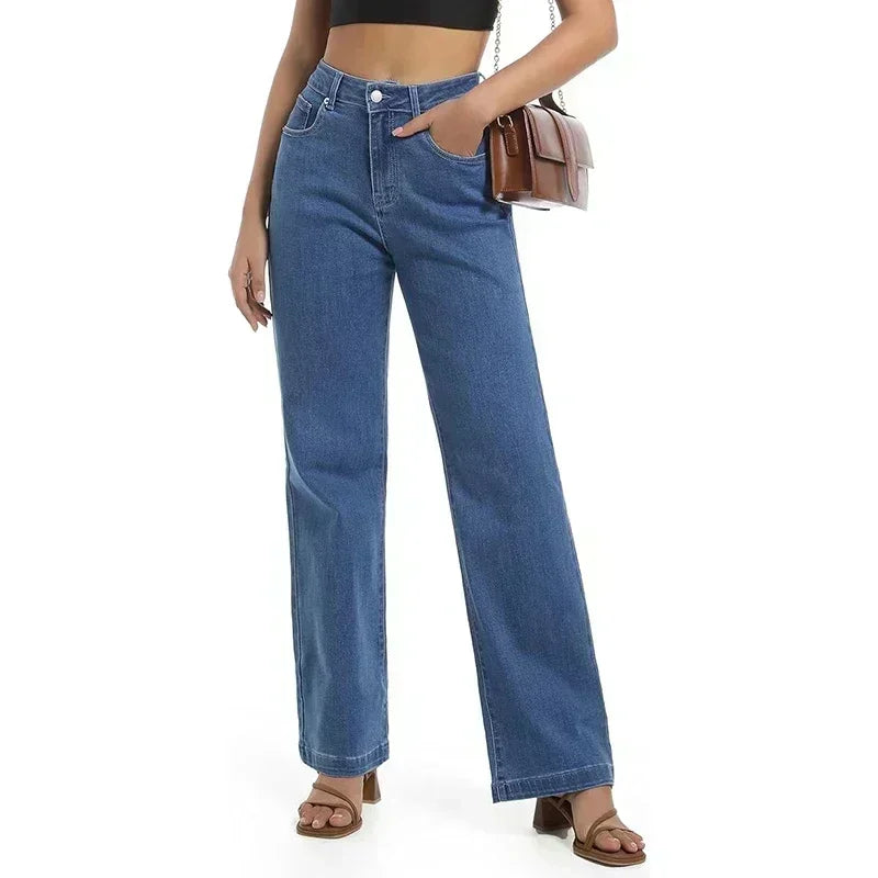 2025 Ins Fashion Jeans Women Comfortable High Waisted White Jeans Girls Thin Stretch Denim Pants Female Straight Leg Trousers