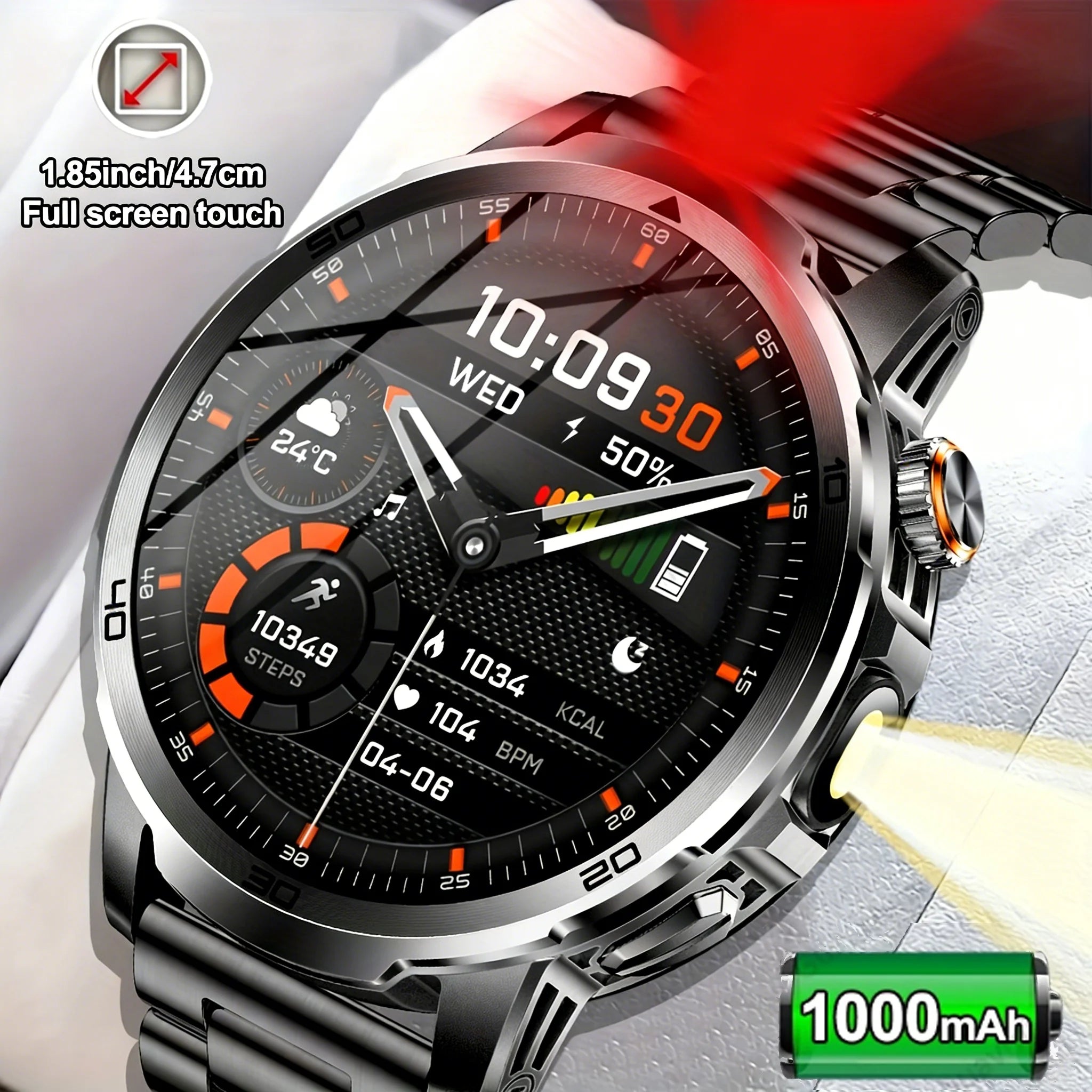 2026 New  Outdoor Smart Watch 1.85inch AMOLED 1000mAh Large Battery 5ATM Waterproof Voice Call Sports Men Fitness Bracelet
