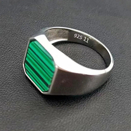 BOCAI  S925 Silver Jewelry Inlaid With Natural Malachite Stone Square Men&