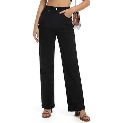2025 Ins Fashion Jeans Women Comfortable High Waisted White Jeans Girls Thin Stretch Denim Pants Female Straight Leg Trousers