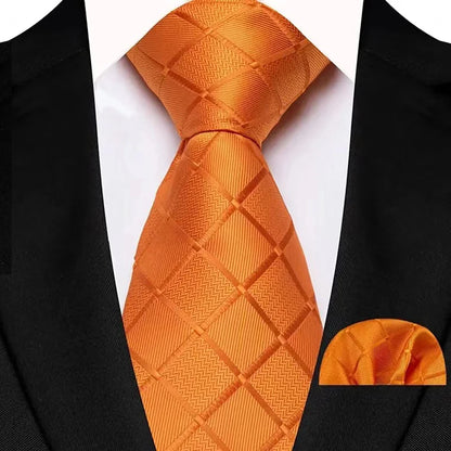 Mens 8cm Tie Set Orange Brown Floral Stripes Wedding Tie Hadkerchief Set For Men Fashion Design Quality Hanky Necktie Set