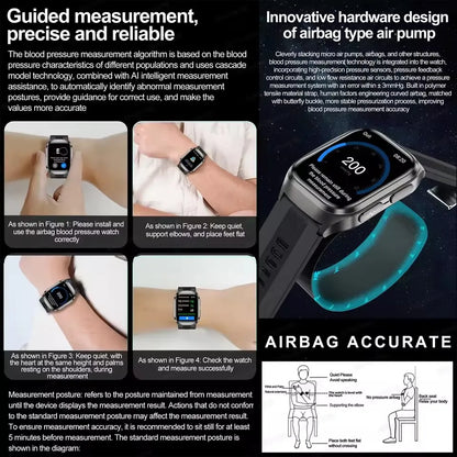 2026 New Upgrade AI Diagnostic  Airbag  Precise Blood Pressure Health SmartWatch Uric Acid ECG Blood lipids Smartwatch Men Women