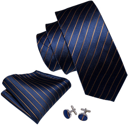 Barry.Wang Navy Royal Sky Blue Silk Men Tie Hanky Cufflinks Set Jacquard Teal Cyan Turquoise Necktie for Male Wedding Business