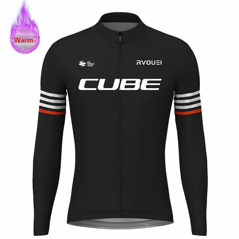 Winter Thermal Fleece Cycling Jersey Sports Bike Rvouei Cube Pro Team Mountian Bicycle Clothing Ropa Ciclismo Invierno Hombre