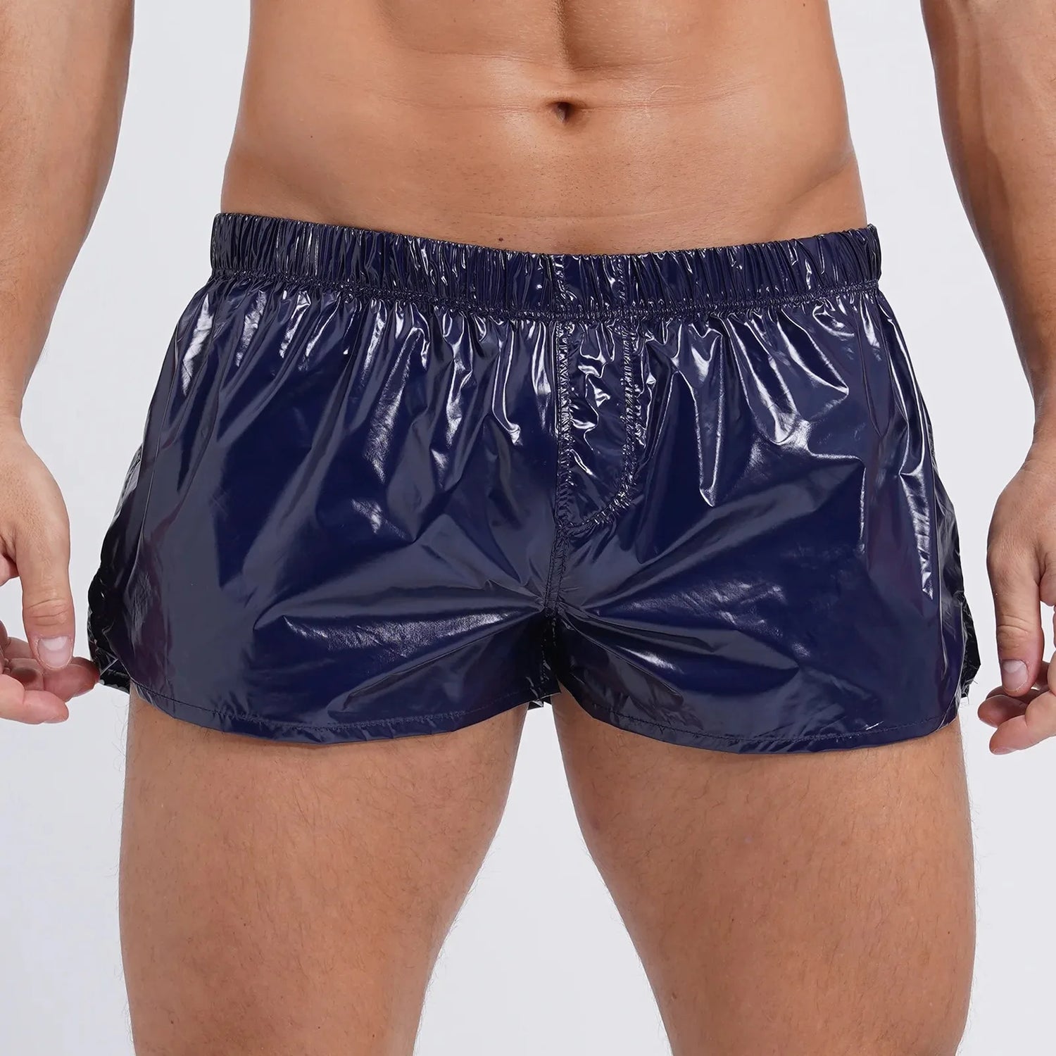 Swimwear Mens Swimsuit Low Rise Sides Slit Swim Shorts Slim Fit Glossy Swimming Trunks Beach Pool Party Nightclub Costume