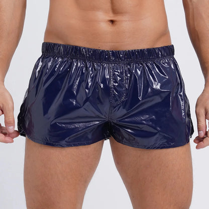 Swimwear Mens Swimsuit Low Rise Sides Slit Swim Shorts Slim Fit Glossy Swimming Trunks Beach Pool Party Nightclub Costume