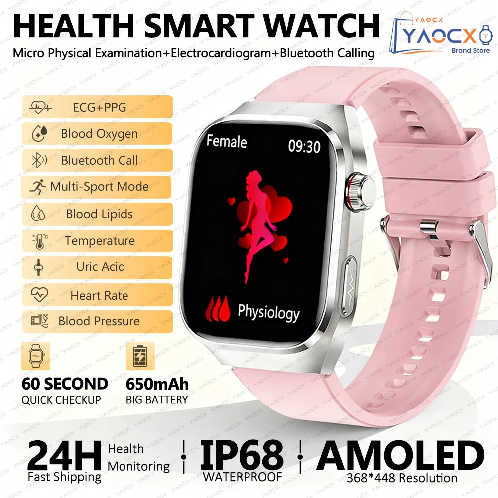 2026 New Smart Watch 2.04-inch AMOLED Screen Bluetooth Call IP68 Waterproof 650mA Sports Smartwatches Men Android Military-Grade