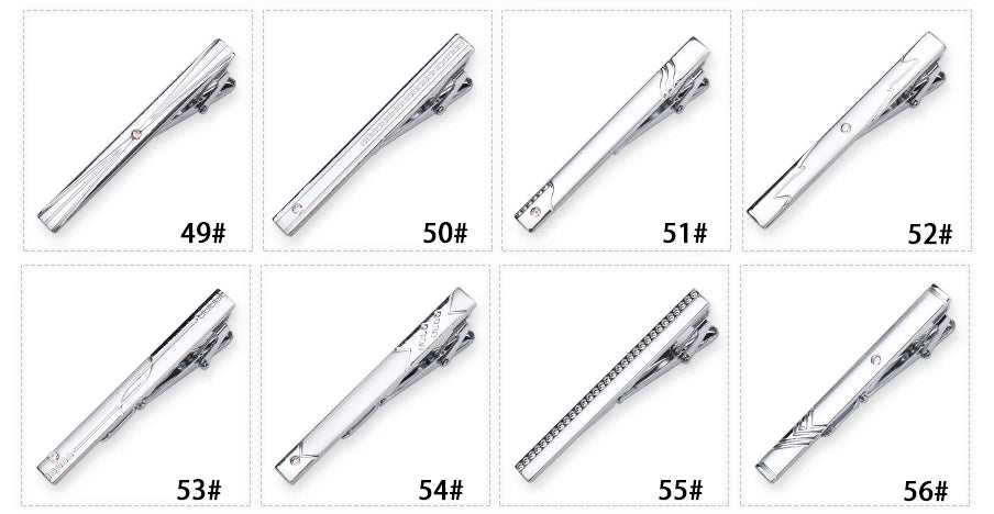 8pcs Tie Clips Metal Diamond With Box For Men Wedding Mens Necktie Clips Set Chrome Stainless Steel Jewelry Gentleman Ties Pin