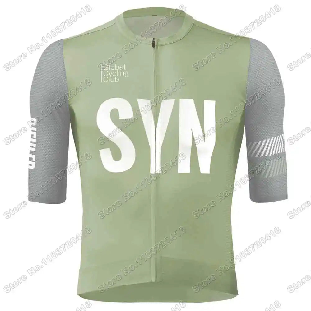 2025 SYN Cycling Jersey Set Pink Orange Green Grey Cycling Clothing Men Short Sleeve Kit Road Bike Shirt Suit Bicycle Bib Shorts