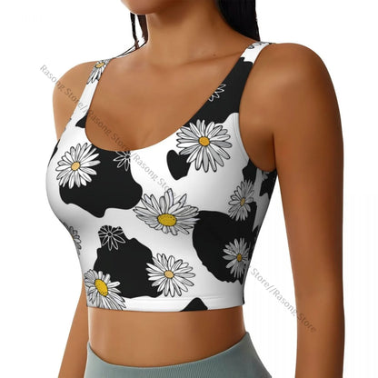 Women Sexy Sports Vest Cow Domestic Pattern Female Streetwear Sport Lingerie Tee Crop Top