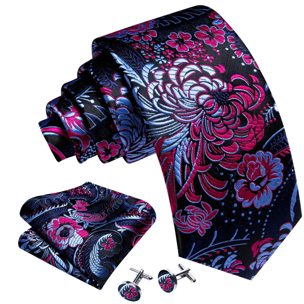 Blue Red Black Mens Silk Tie With Pocket Square Cufflinks Set Novelty Paisley Necktie For Male Formal Casual Party Barry.Wang