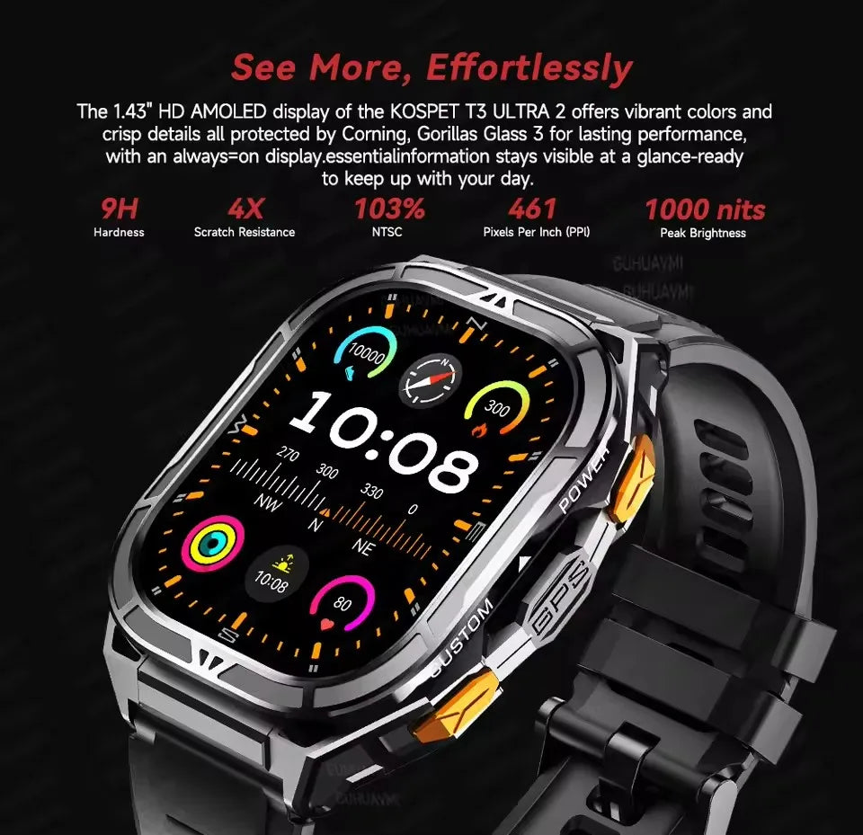 Outdoor TREX3 Smartwatch GPS 10ATM Waterproof Compass Altimeter 530mAh Battery Bluetooth Call Men Sports Smart Watch GUHUAVMI