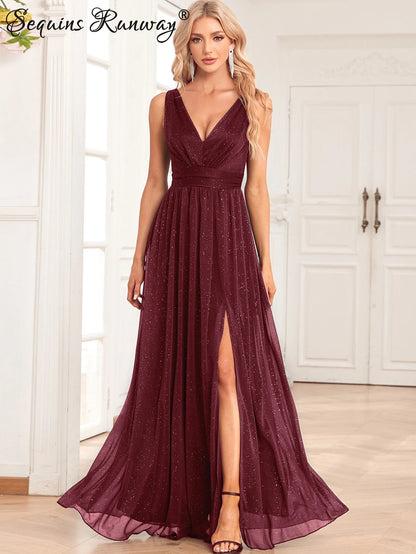 Sexy backless long prom bridesmaid party dresses for women 2026 elegant chiffon evening dress sequin maxi summer dress vestidos