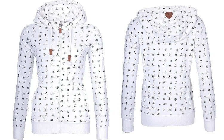Floral Print Loose Long Sve Zipper Jaet Women&
