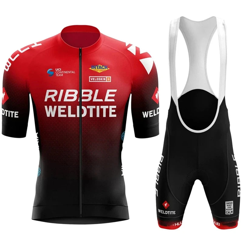 Ribble Weldtite Pro Team Cycling Jersey Set Summer Breathable Bicycle Men&