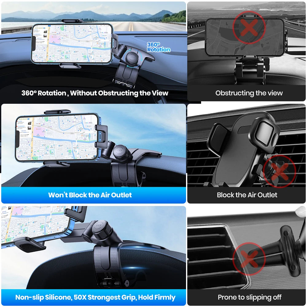TOPK Phone Mount for Car Dashboard 360 Degree Adjustable Cell Car Phone holder with Anti-slip Silicone Clip Multi-Angles&amp;Stable
