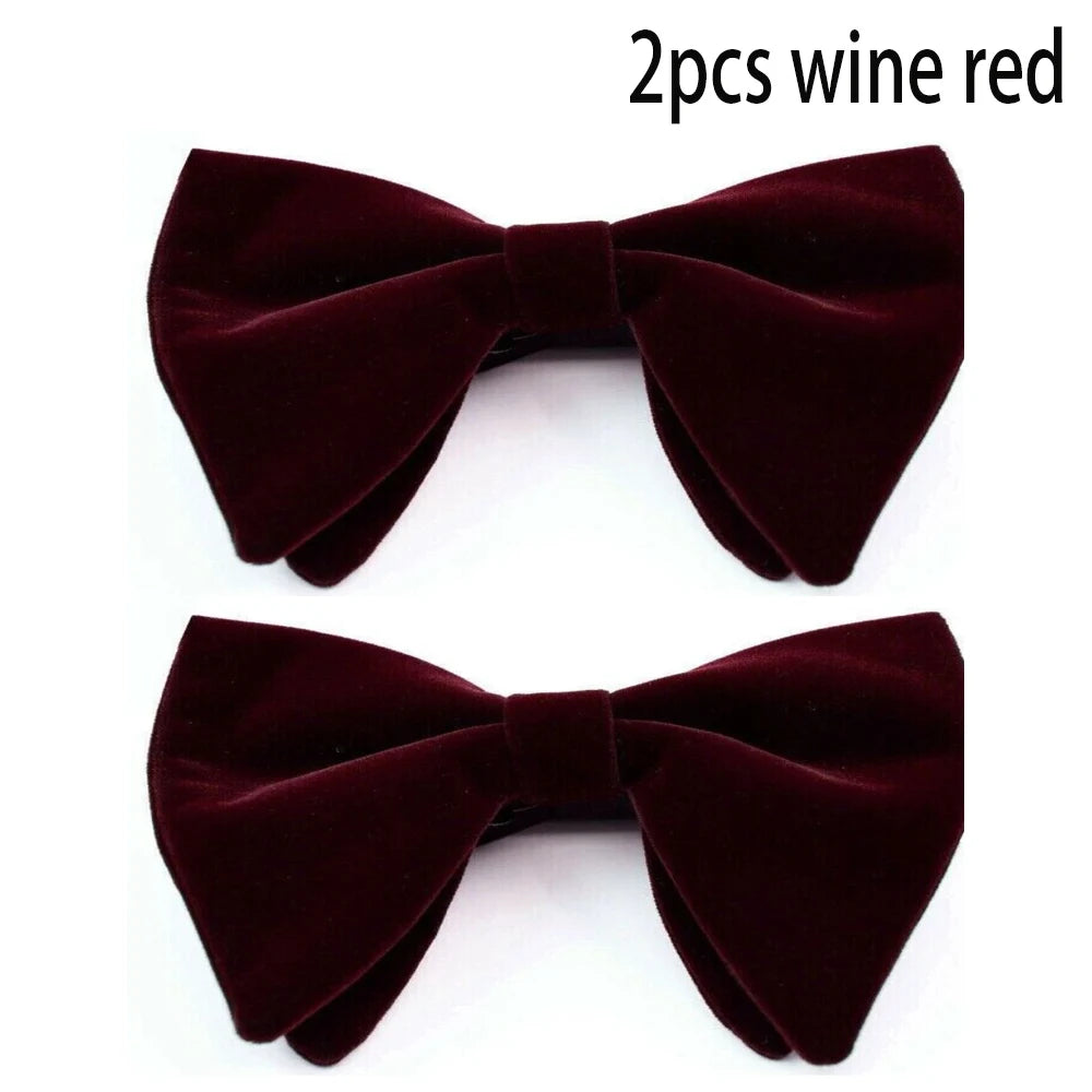 Mens Oversized Bow Tie Solid Velvet Bowtie Wedding Party Tuxedo Adjustable Necktie Big Bow Tie