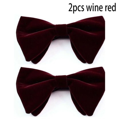 Mens Oversized Bow Tie Solid Velvet Bowtie Wedding Party Tuxedo Adjustable Necktie Big Bow Tie
