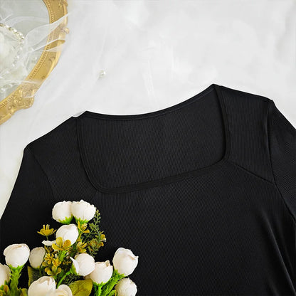Slim Fit Square Neck Side Open Long Dress Sexy Solid Color Elegance Women&