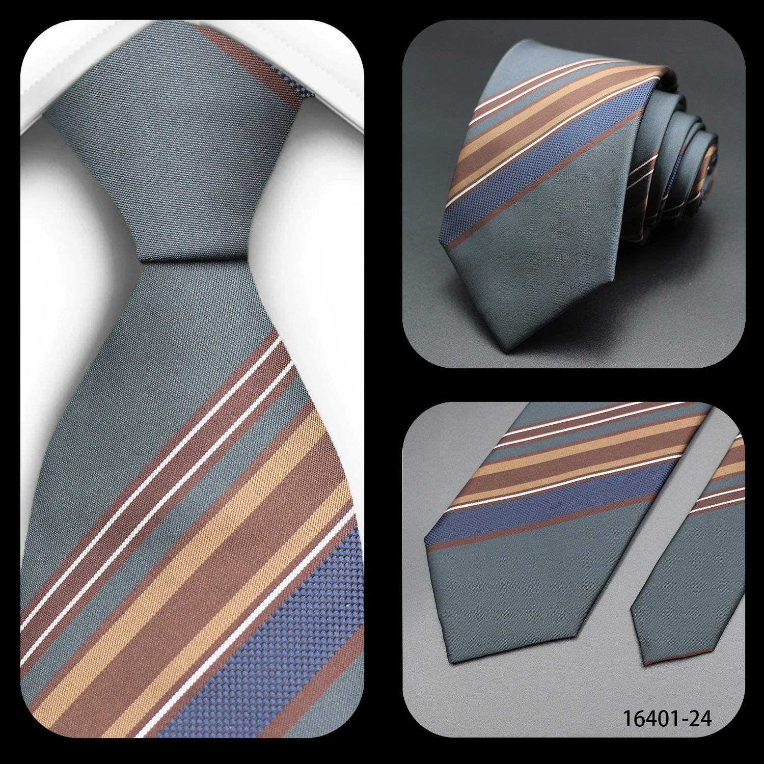 Luxury 7CM Mens Tie Necktie Red Green Stripes Solid Tie For Man Groom Jacquard Woven Neck Tie For Business Wedding Party