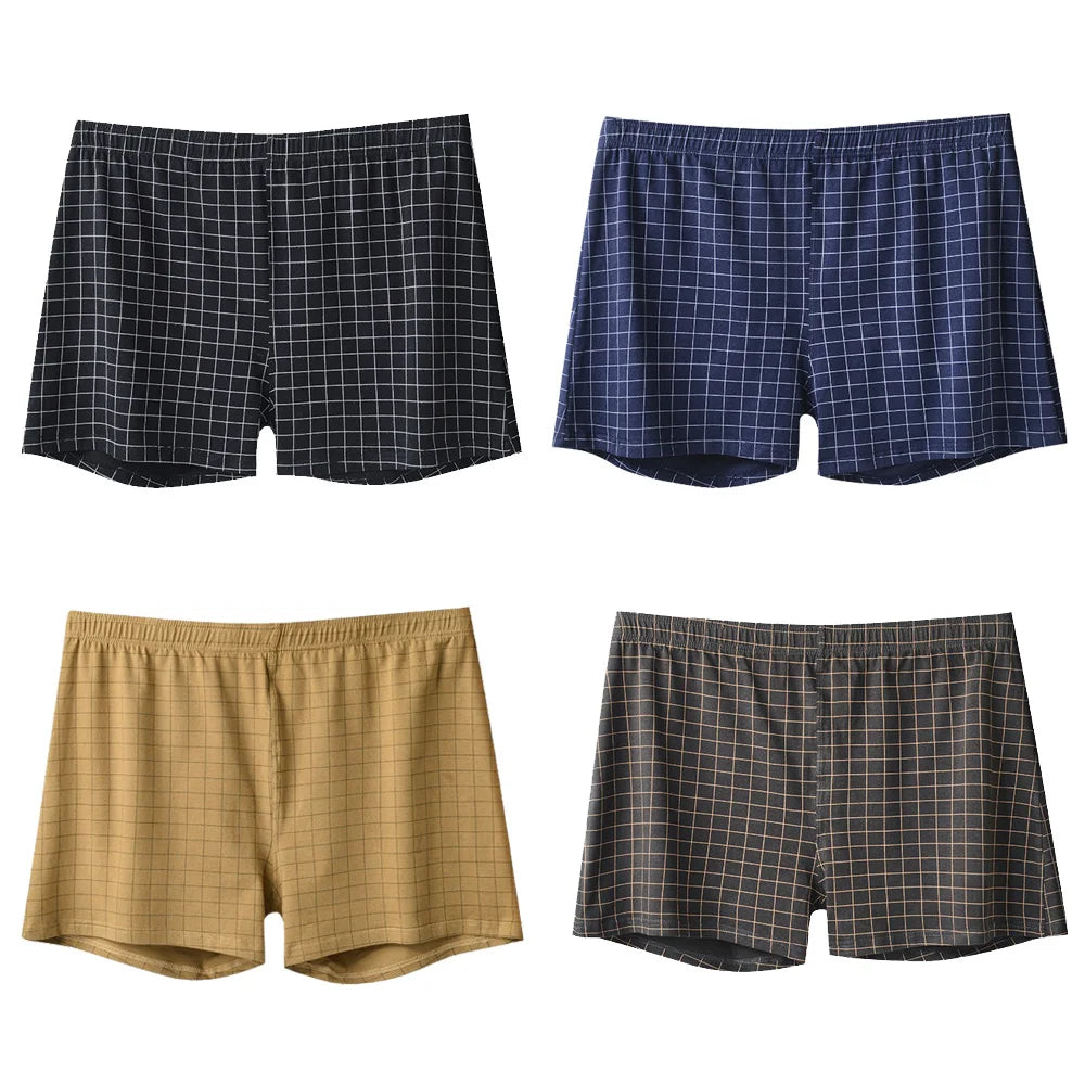 4Pcs Mens Underwear Boxers Shorts Casual Sleep Underpants Homewear Men Panties Striped Plaid Loose Comfortable Underwear