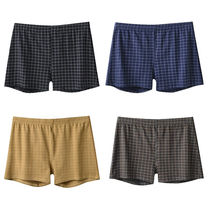 4Pcs Mens Underwear Boxers Shorts Casual Sleep Underpants Homewear Men Panties Striped Plaid Loose Comfortable Underwear