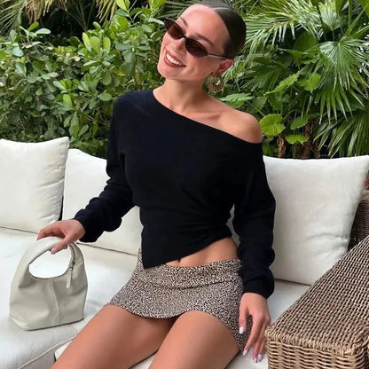 Talenza Women Casual Top Fashion Slim Slit Long Sleeve Pullover Top Sexy Strapless Pleated New Party Looks Top Female Streetwear