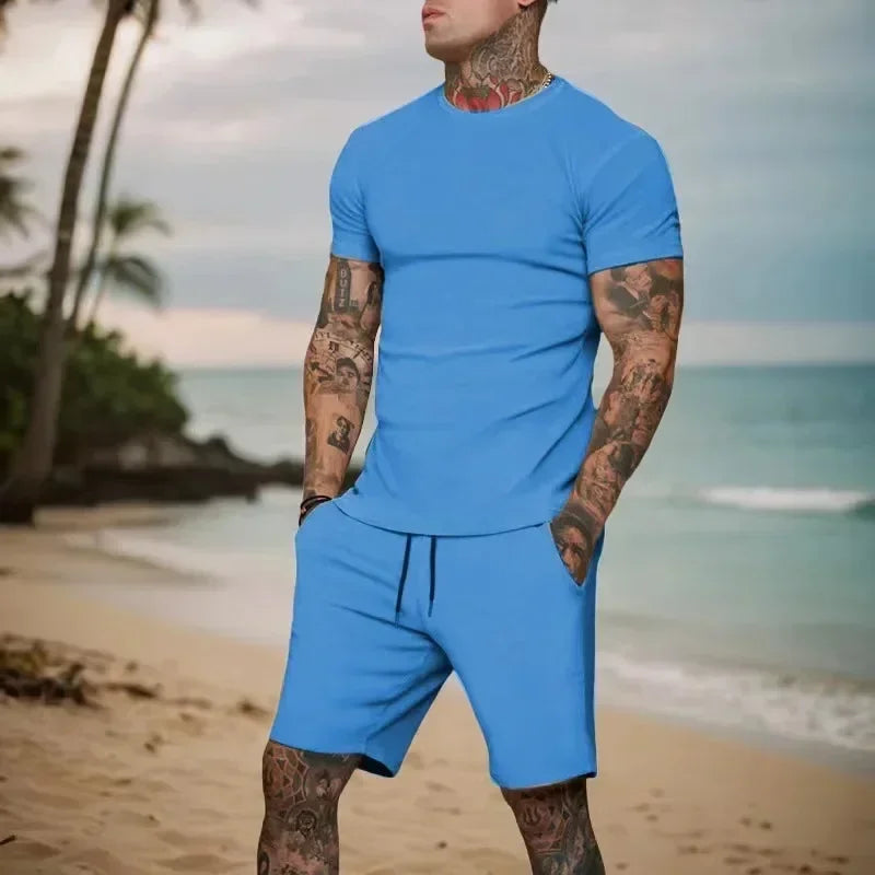 Casual summer outdoor sportswear set for men breathable T-shirt and shorts casual and fashionable two-piece sportswear