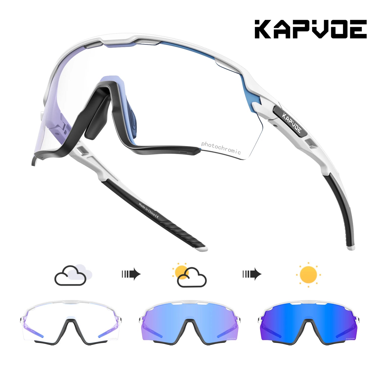 Kapvoe Cycling Glasses Photochromic Cycling Sunglasses UV400 MTB Sports Eyewear Outdoor Bicycle Goggles Bike Cycling Equipment