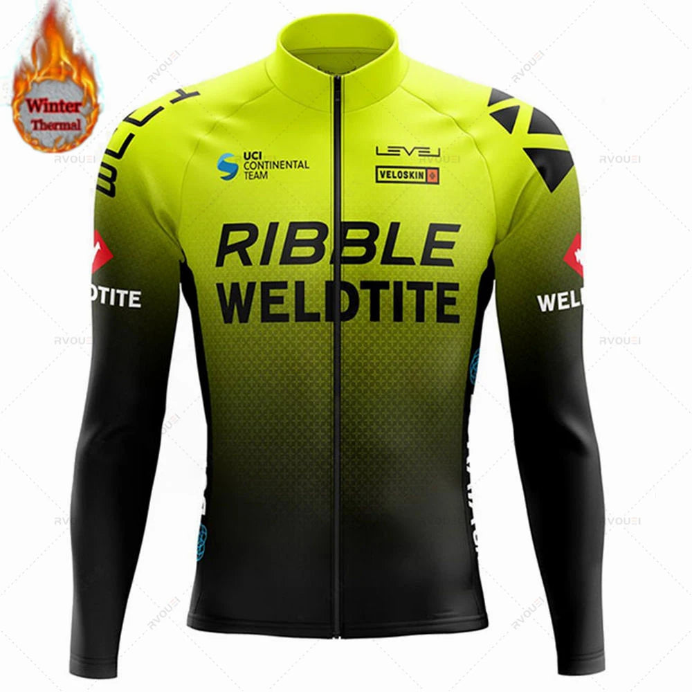 Team 2024 Winter Hot Wool Cycling Jersey Set Men Bicycle Suit Outdoor Sportswear MTB Bike Uniform Maillot Ciclisno Kit Triathlon