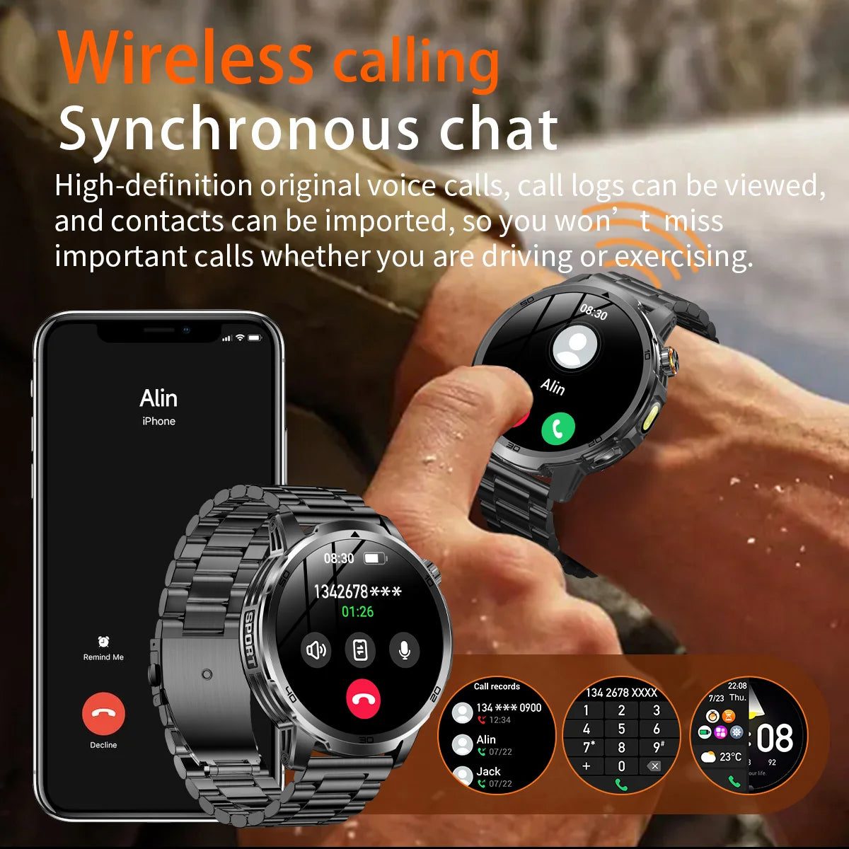 2026 New  Outdoor Smart Watch 1.85inch AMOLED 1000mAh Large Battery 5ATM Waterproof Voice Call Sports Men Fitness Bracelet