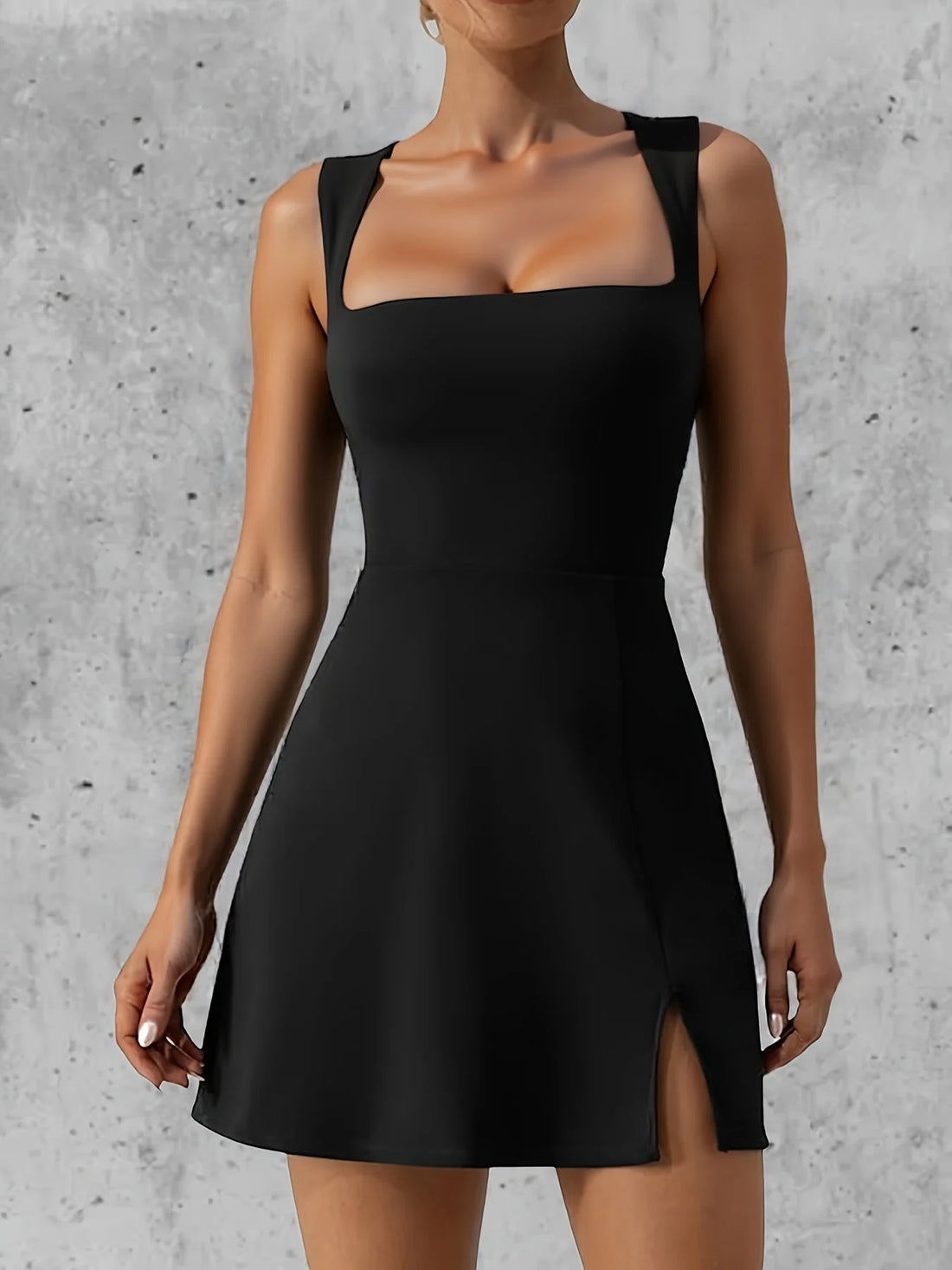 Square Neck Solid Dress, Elegant Sleeveless Dress For Spring &amp; Summer, Women&