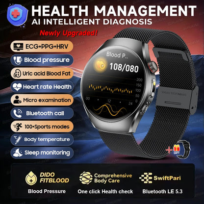 2026 New Accurate Body Health analysis Smart Watch Men ECG Blood lipids Uric acid Blood Pressure Body Fat Voice Call Smartwatch