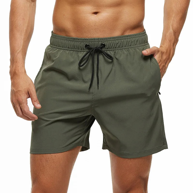 Datifer Summer 2026 Mens Shorts Solid Color Gym Mesh Liner With Zipper Pockets Beach Quick Dry Bermudas Masculina Swimsuits