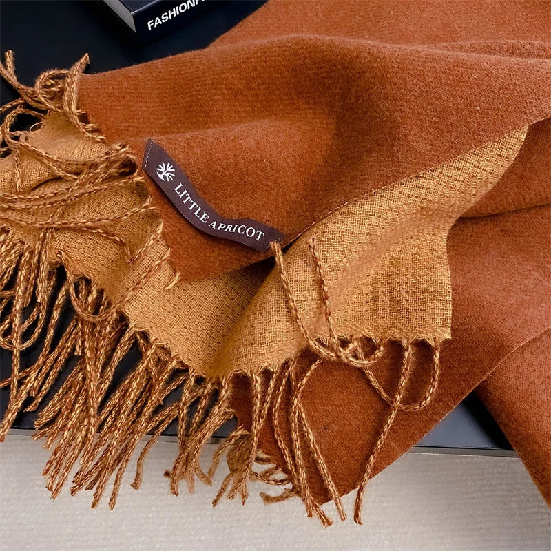 Winter Solid Color Cashmere Like Blanket Women Scarf Designer Thick Warm Pashmina Shawl Wraps With Tassel Poncho Stoles Echarpe