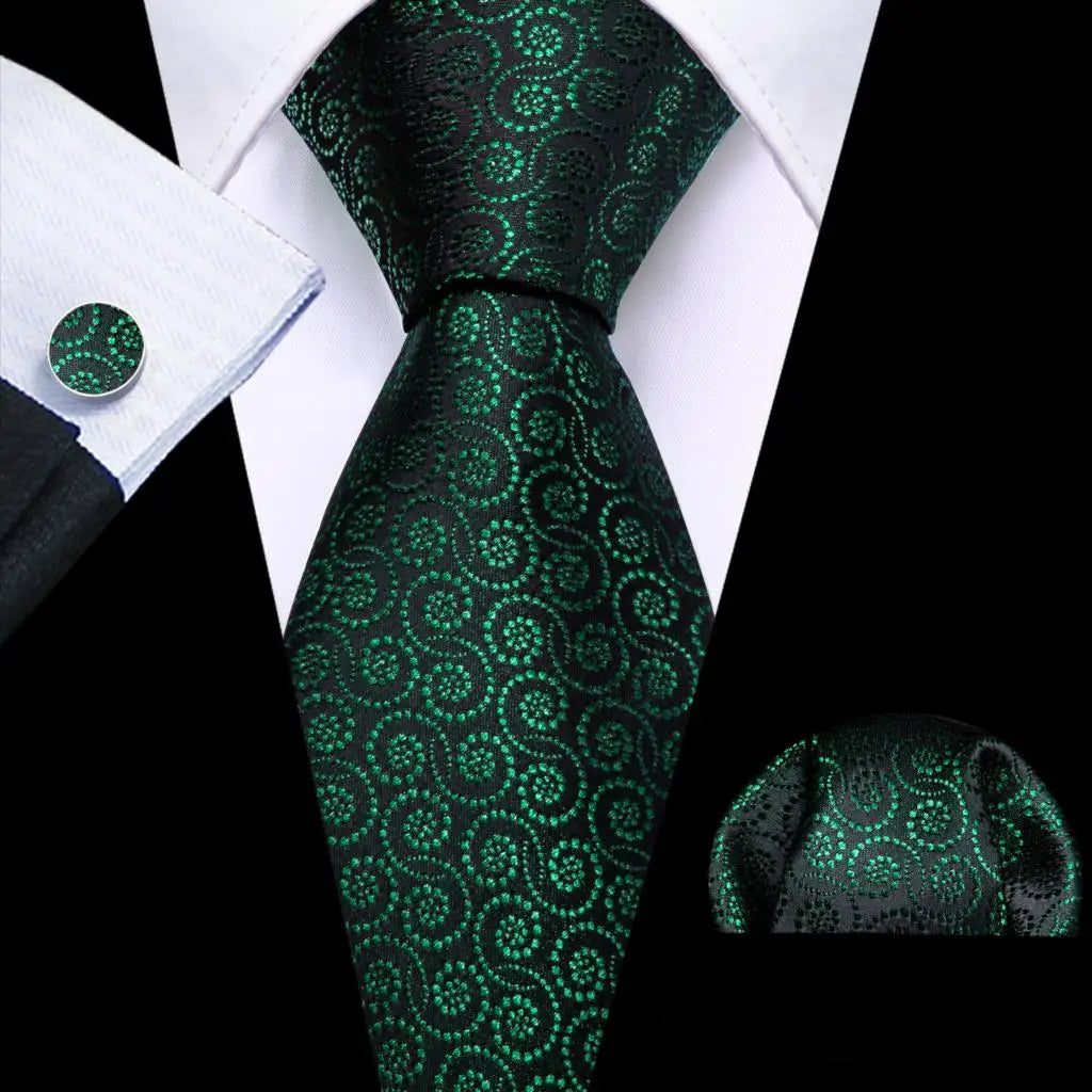 Barry.Wang Colorful Men Tie Handkerchief Cufflinks Set Novelty Floral Necktie for Male Designer Wedding Business Party Gift