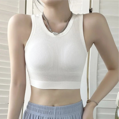 Women Tank Top Built In Bras Women Sports Bras Top With Chest Pads Shockproof Round Neck Crop Top Comfort Camisole