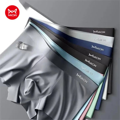 MIIOW 3Pcs Ice Silk Man Underwear Boxer Metal Fiber Antistatic Men Underpants Seamless Cut Hem Men&
