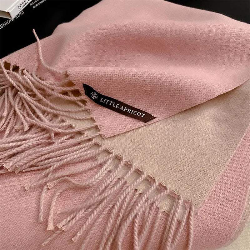 Winter Solid Color Cashmere Like Blanket Women Scarf Designer Thick Warm Pashmina Shawl Wraps With Tassel Poncho Stoles Echarpe