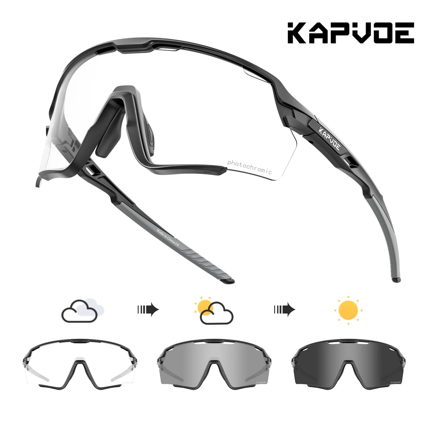 Kapvoe Cycling Glasses Photochromic Cycling Sunglasses UV400 MTB Sports Eyewear Outdoor Bicycle Goggles Bike Cycling Equipment