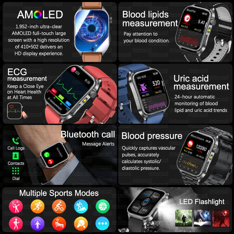 2026Hot AI-GPT Diagosis ECG Health SmartWatch Blood Pressure Lipid Uric Acid 650nm Dual-Probelaser Heart Analysis Smart bracelet