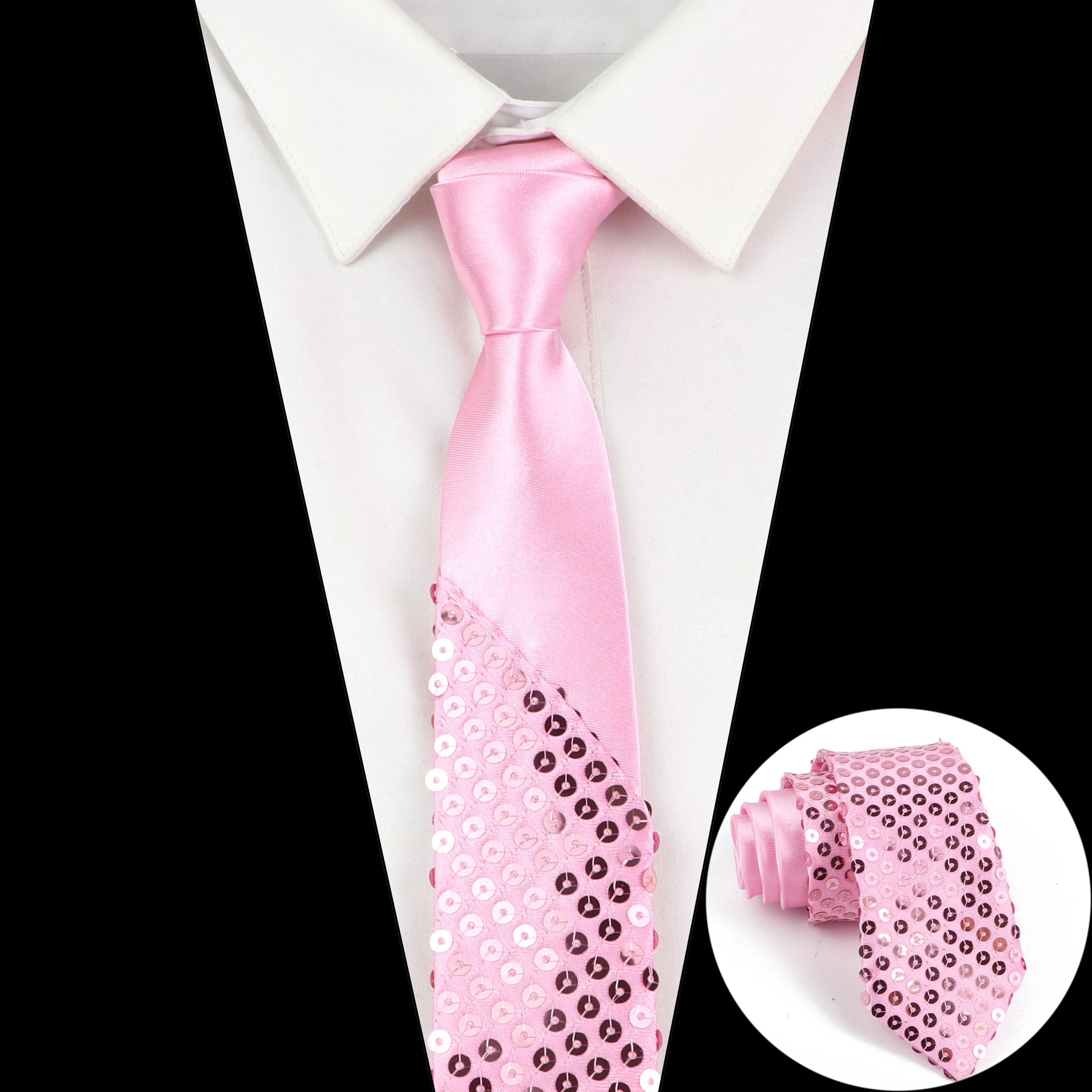 Shiny Sequins Neck Ties Men Women Stage Black Pink Blue Glitter Performance Prom Paillette Accessories Fashion Party 5cm Necktie