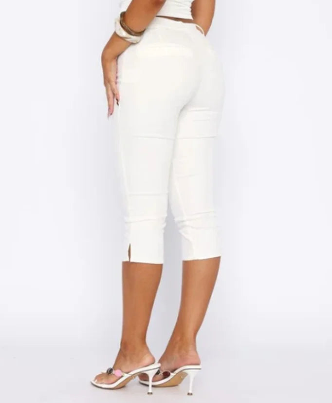 Women Casual Capri Pants, Low Waist Zebra Stripes/Solid Color 3/4 Leggings for Daily Wear Fitness Workout Outfits