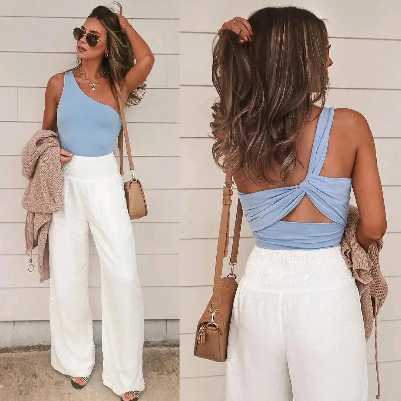 Casual Pants, Casual Style, Drawstring, Distressed Mid Waist,Women&