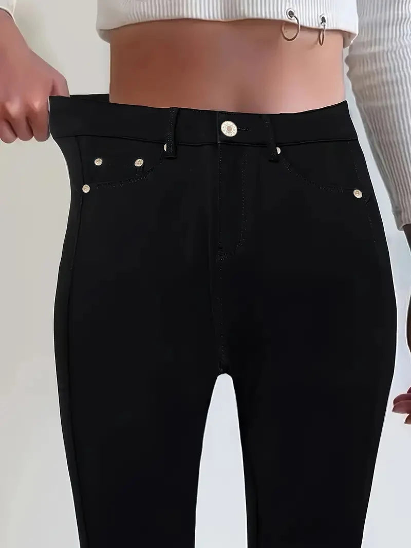 Women Jeans Plus Size High WaistedBlack Slim Fit with Button Detail Jeans Stylish Women&