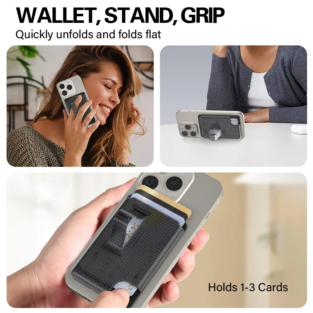 Grippopso Universal Magnetic Wallet Case Men Women Phone Card Holder Wallet With Finger Ring Holder Anti-scratch Card Case