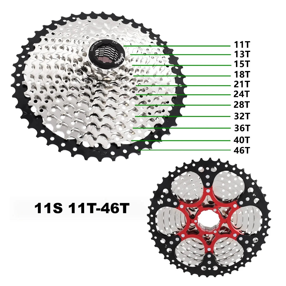 Bike Freewheel,Bicycle Cassette Freewheel 8S(11T-32T)/9S(11T-36T)/10S(11T-42T)/11S(11T-46T)/12S(11T-52T),Cycling Parts