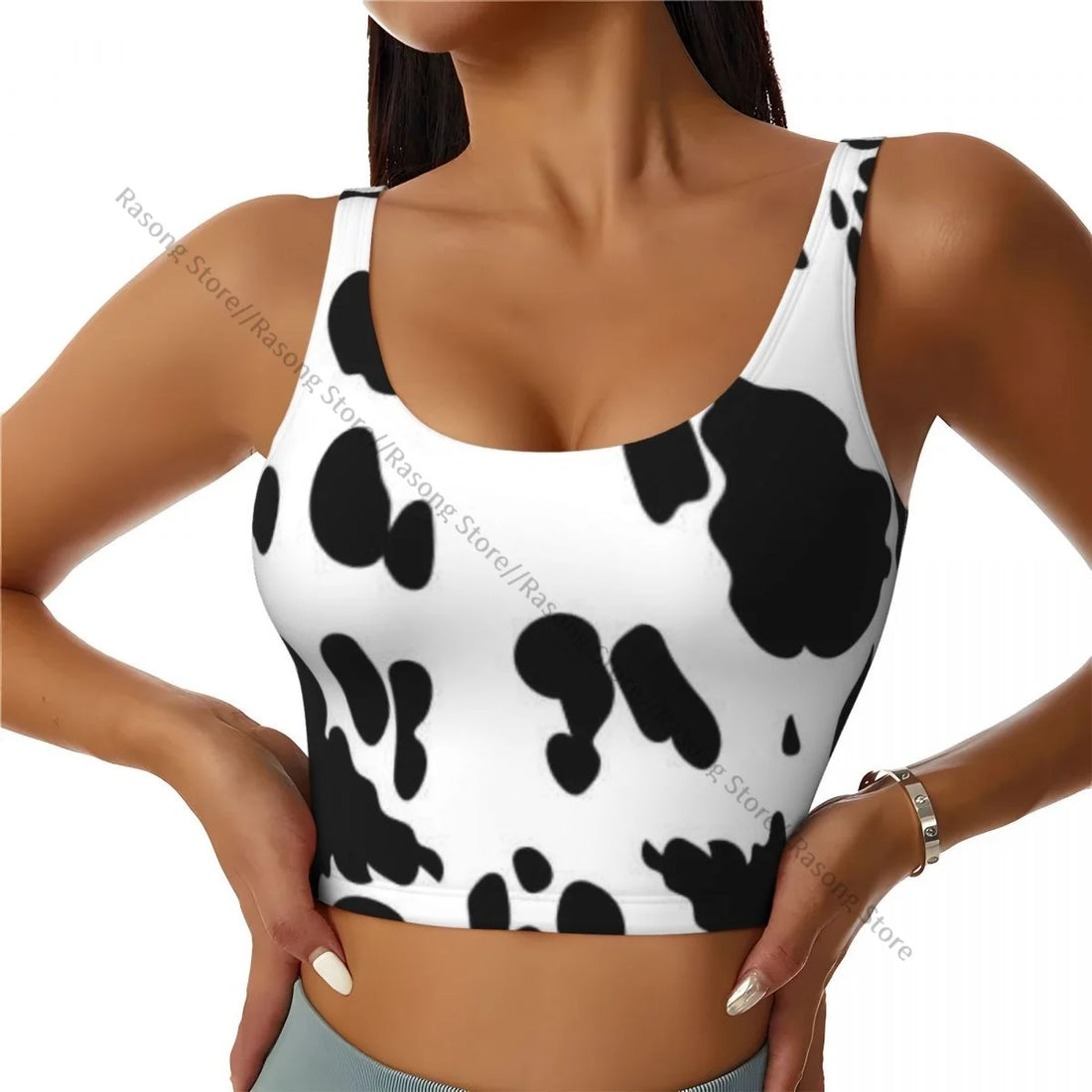 Women Sexy Sports Vest Cow Domestic Pattern Female Streetwear Sport Lingerie Tee Crop Top
